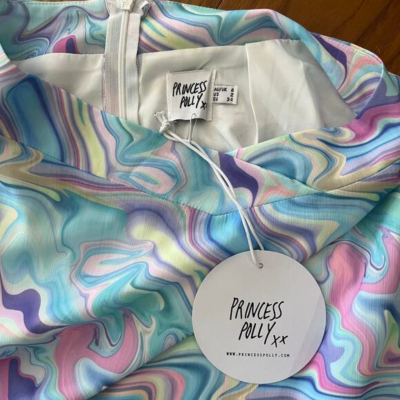 Princess Polly Aliana Midi Skirt Pastel NWT Swirl Size 2 - Picture 3 of 11